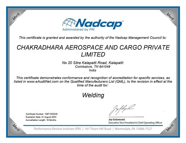 CACPL Aerospace Nadcap Welding Certificate